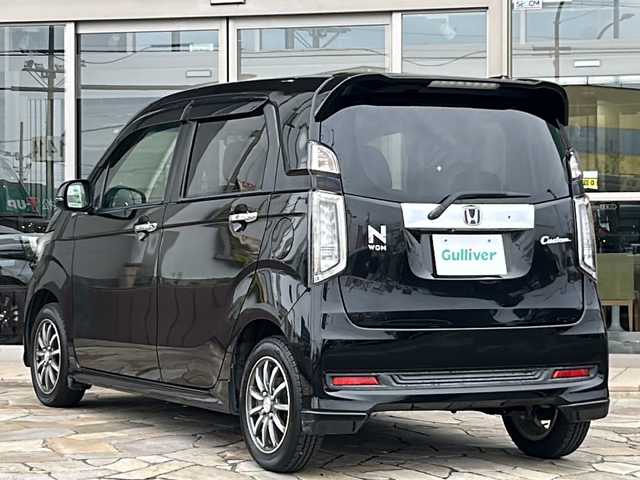 ホンダ Ｎ ＷＧＮ カスタム G Aパッケージ 静岡県 2014(平26)年 7.2万km スマートブラック 【安全装備】/CTBA（シティブレーキアクティブシステム）/低速走行時に、自車が、前方の車両のほぼ真後ろから追突するおそれがあるときに、運転者のブレーキ操作を支援し、衝突回避を支援したり衝突の衝撃を軽減する（作動車速5km/h~30km/h）/【主要装備】/社外ナビ　/ハーフレザーシート　/フルセグテレビ　/バックカメラ　/前後ドライブレコーダー　/スペアキー有り　/プッシュスタート　/スマートキー　/クルーズコントロール　/ディスチャージヘッドランプ　/ＥＴＣ車載器/純正14インチアルミ