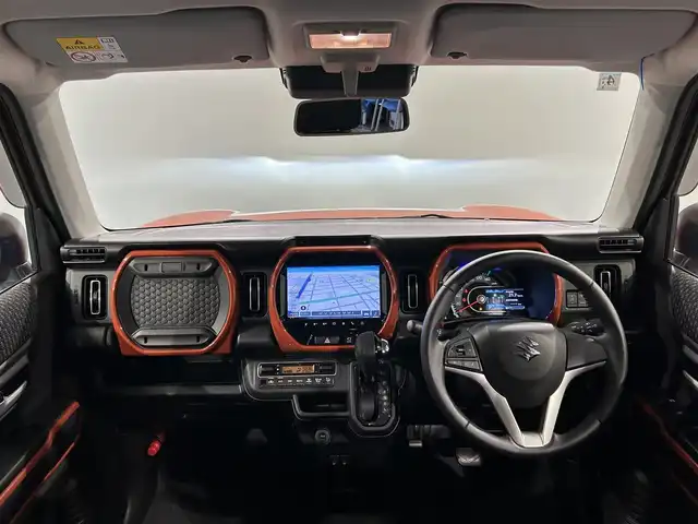 スズキ ハスラー HYBRID X 愛知県 2020(令2)年 5.5万km バーミリオンオレンジ/ガンメタリック2トーン ２トーンカラー　/純正９インチナビ　/(Bluetooth/フルセグTV/CarPlay/CD・DVD再生/FM/AM/USB)/アラウンドビューモニター　/デュアルカメラブレーキサポート　/シートヒーター　/ＬＥＤヘッドライト　/パーキングセンサー　/レーンキープアシスト　/アイドリングストップ/横滑り防止/ステアリングスイッチ/プッシュスタート/　　-スマートキー/USB接続