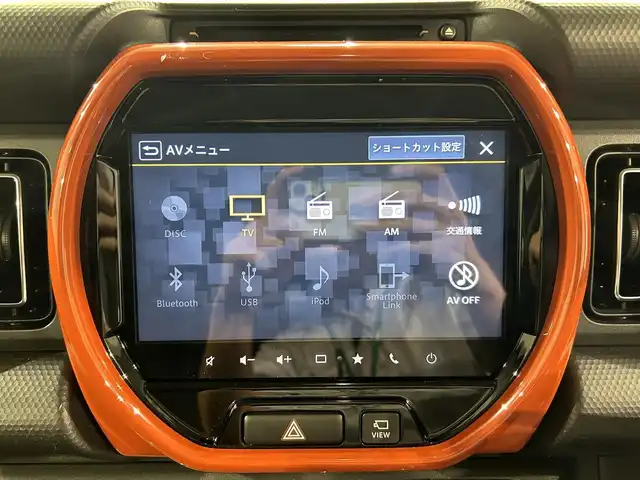 スズキ ハスラー HYBRID X 愛知県 2020(令2)年 5.5万km バーミリオンオレンジ/ガンメタリック2トーン ２トーンカラー　/純正９インチナビ　/(Bluetooth/フルセグTV/CarPlay/CD・DVD再生/FM/AM/USB)/アラウンドビューモニター　/デュアルカメラブレーキサポート　/シートヒーター　/ＬＥＤヘッドライト　/パーキングセンサー　/レーンキープアシスト　/アイドリングストップ/横滑り防止/ステアリングスイッチ/プッシュスタート/　　-スマートキー/USB接続