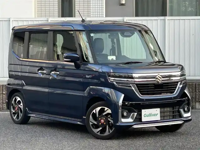 スズキ スペーシア カスタム HYBRID XS ターボ 愛知県 2024(令6)年 1.4万km インディゴブルーメタリック ワンオーナー/社外SDナビ/(FM/AM/USB/iPod/AUX/HDMI/フルセグ)/デュアルセンサーブレーキサポートII/車線維持支援機能/アダプティブクルーズコントローラー/コーナーセンサー/ターボ/4WD/バックカメラ/パドルシフト/両側パワースライドドア/オットマン/ハーフレザーシート/シートヒーター/ステアリングヒーター/LEDヘッドライト/フォグランプ/純正AW15インチ/アイドリングストップ/プッシュスタート/スマートキー・スペアキー1本/ステアリングリモコン/ハンズフリー/ABS/保証書