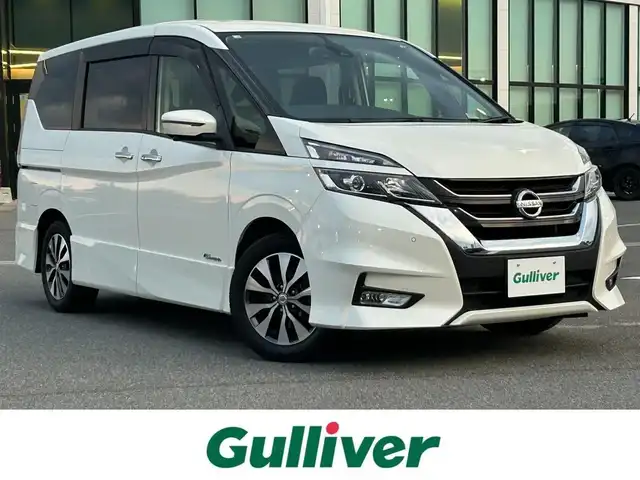 日産 セレナ ハイウェイスター 奈良県 2016(平28)年 4.8万km ブリリアントホワイトパール 純正ナビ/（フルセグ／ＢＴ／ＣＤ／ＤＶＤ）/フリップダウンモニター/クルーズコントロール/アラウンドビューモニター/前後コーナーセンサー/衝突軽減システム/パーキングアシスト/片側パワースライドドア/ＬＥＤヘッドライト/オートライト/純正15インチAW/保証書/取り扱い説明書