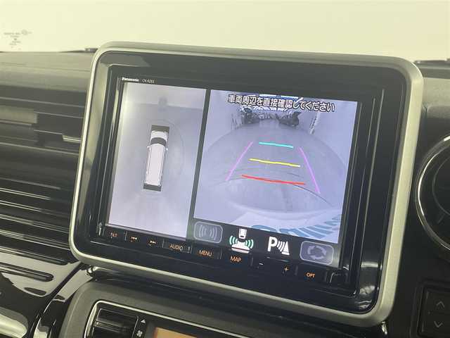 スズキ スペーシア カスタム HYBRID XS ターボ 埼玉県 2018(平30)年 6.6万km ピュアホワイトパール/ブラック2トーン ８型ナビ　全方位カメラ　パノラマビュー　側電動　衝突軽減　前方ドラレコ　前シートヒーター　クルコン　ＬＥＤヘッドライト　ビルトインＥＴＣ　パドルシフト　ＢＴ　ＣＤ　ＤＶＤ　リアサーキュレーター