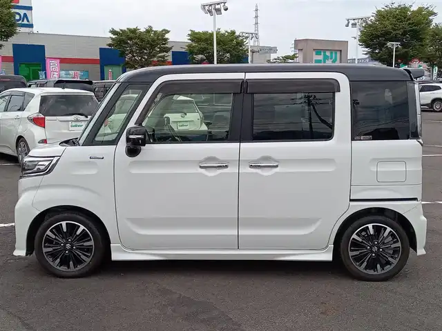 スズキ スペーシア カスタム HYBRID XS ターボ 福井県 2018(平30)年 6.6万km ピュアホワイトパール/ブラック2トーン 衝突被害軽減システム/８型ナビ（CN-RZ83）/・（フルセグTV/CD/DVD/Bluetooth）/全方位カメラ　/両側パワースライド　/前方ドライブレコーダー/前席シートヒーター/クルーズコントロール/ＬＥＤヘッドライト　/ビルトインＥＴＣ/パドルシフト/リアサーキュレーター