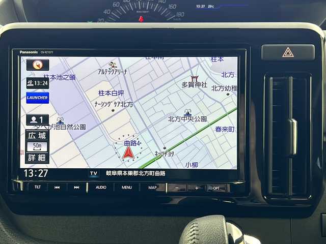 スズキ ソリオ バンディット HV MV 岐阜県 2022(令4)年 0.6万km スーパーブラックパール 社外ナビ/BT/フルセグ/CD/DVD/USB/SD/衝突被害軽減システム/追従型クルーズコントロール/レーンキープアシスト/全方位カメラ/コーナーセンサー後方/両側パワースライドドア/シートヒーター（運転席/助手席）/ETC2.0/スマートキー/プッシュスタート/スペアキー/オートハイビーム/LEDヘッドライト/フォグランプ/オートライト/革ステアリング/ステアリングスイッチ/純正アルミホイール/純正ドアバイザー