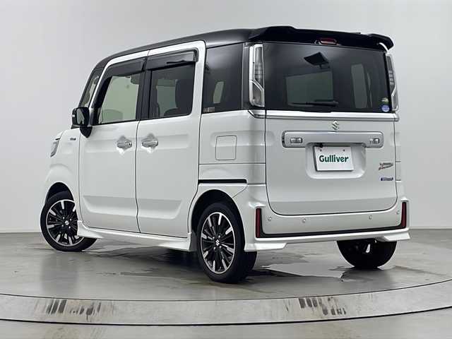 スズキ スペーシア カスタム HYBRID XS 埼玉県 2021(令3)年 3.8万km ピュアホワイトパール/ブラック2トーン 社外9型ナビ/（BT/CD/DVD/AM/FM/フルセグTV/applycarplay）/バックカメラ/スズキセーフティサポート/・デュアルセンサーブレーキサポート/・誤発進抑制機能/・車線逸脱警報機能/・アダプティブクルーズコントロール/両側パワースライドドア/シートヒーター/ビルトインETC/純正アルミホイール/純正フロアマット/LEDライト