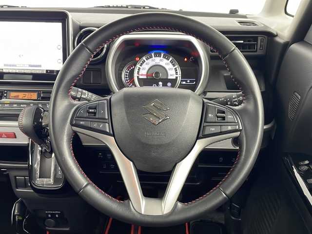 スズキ スペーシア カスタム HYBRID XS 埼玉県 2021(令3)年 3.8万km ピュアホワイトパール/ブラック2トーン 社外9型ナビ/（BT/CD/DVD/AM/FM/フルセグTV/applycarplay）/バックカメラ/スズキセーフティサポート/・デュアルセンサーブレーキサポート/・誤発進抑制機能/・車線逸脱警報機能/・アダプティブクルーズコントロール/両側パワースライドドア/シートヒーター/ビルトインETC/純正アルミホイール/純正フロアマット/LEDライト