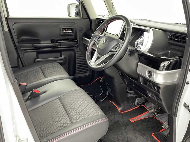 スズキ スペーシア カスタム HYBRID XS 埼玉県 2021(令3)年 3.8万km ピュアホワイトパール/ブラック2トーン 社外9型ナビ/（BT/CD/DVD/AM/FM/フルセグTV/applycarplay）/バックカメラ/スズキセーフティサポート/・デュアルセンサーブレーキサポート/・誤発進抑制機能/・車線逸脱警報機能/・アダプティブクルーズコントロール/両側パワースライドドア/シートヒーター/ビルトインETC/純正アルミホイール/純正フロアマット/LEDライト