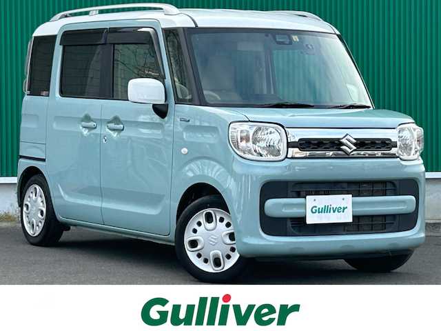 スズキ スペーシア HYBRID X 宮城県 2020(令2)年 10.8万km オフブルーメタリック/ホワイト2トーン 2トーンルーフパッケージ/・ホワイトルーフ/・ルーフ同色ドアミラー/・ルーフレール/＝＝＝/スズキセーフティサポート/・デュアルセンサーブレーキサポート/・車線逸脱警報/・誤発進抑制機能/・後方誤発進抑制機能/・後退時ブレーキサポート/・ふらつき警報/・先行車発進お知らせ機能/・ハイビームアシスト/社外ナビ/ワンセグ/CD/DVD/SD/AUX/AM/FM/バックカメラ/ビルトインETC/前後ドライブレコーダー/両側パワースライドドア/運転席シートヒーター/オートライト/オートエアコン/アイドリングストップ/電動格納ドアミラー/プッシュエンジンスタート/サイドバイザー/純正フロアマット/スマートキー/スペアキー