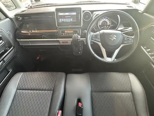 スズキ スペーシア カスタム HYBRID XS 千葉県 2021(令3)年 5.1万km ブルーイッシュブラックパール3 ワンオーナー/社外ナビ/【CD/DVD/BT/フルセグTV】/バックカメラ/クルーズコントロール(追従走行有り)/衝突被害軽減ブレーキ/車線逸脱警報/横滑り防止/両側パワースライドドア/ハーフレザーシート/運転席シートヒーター/コーナー、バックセンサー/ETC/ドライブレコーダー/オートライト/純正LEDライト/フォグランプ/スマートキー/プッシュスタート/アイドリングストップ/純正アルミホイール 15インチ/ドアバイザー/純正フロアマット/スペアキー×1【スマートキー】/新車時整備手帳（保証書）/取扱説明書/記録簿有