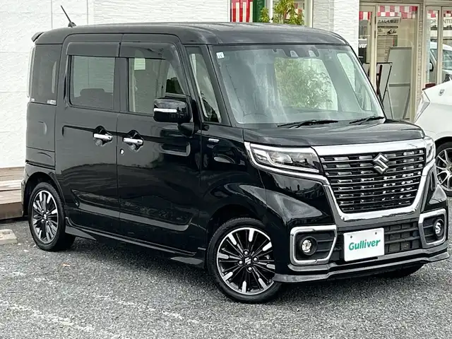 スズキ スペーシア カスタム HYBRID XS 千葉県 2021(令3)年 5.1万km ブルーイッシュブラックパール3 1オーナー ナビCN-RE07WD バックカメラ 両側電動スライドドア ETC ドラレコ クルコン シートヒーター １５インチAW　衝突被害軽減ブレーキ レンアシスト LEDライト バックセンサー/ワンオーナー/社外ナビ/【CD/DVD/BT/フルセグTV】/バックカメラ/クルーズコントロール(追従走行有り)/衝突被害軽減ブレーキ/車線逸脱警報/横滑り防止/両側パワースライドドア/ハーフレザーシート/運転席シートヒーター/コーナー、バックセンサー/ETC/ドライブレコーダー/オートライト/純正LEDライト/フォグランプ/スマートキー/プッシュスタート/アイドリングストップ/純正アルミホイール 15インチ/ドアバイザー/純正フロアマット/スペアキー×1【スマートキー】/新車時整備手帳（保証書）/取扱説明書/記録簿有
