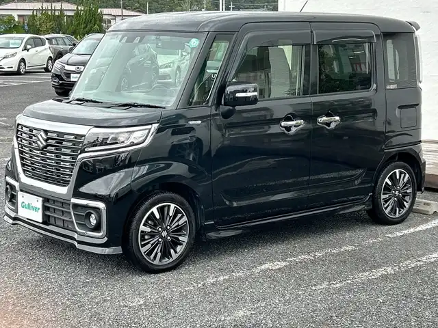 スズキ スペーシア カスタム HYBRID XS 千葉県 2021(令3)年 5.1万km ブルーイッシュブラックパール3 1オーナー ナビCN-RE07WD バックカメラ 両側電動スライドドア ETC ドラレコ クルコン シートヒーター １５インチAW　衝突被害軽減ブレーキ レンアシスト LEDライト バックセンサー/ワンオーナー/社外ナビ/【CD/DVD/BT/フルセグTV】/バックカメラ/クルーズコントロール(追従走行有り)/衝突被害軽減ブレーキ/車線逸脱警報/横滑り防止/両側パワースライドドア/ハーフレザーシート/運転席シートヒーター/コーナー、バックセンサー/ETC/ドライブレコーダー/オートライト/純正LEDライト/フォグランプ/スマートキー/プッシュスタート/アイドリングストップ/純正アルミホイール 15インチ/ドアバイザー/純正フロアマット/スペアキー×1【スマートキー】/新車時整備手帳（保証書）/取扱説明書/記録簿有