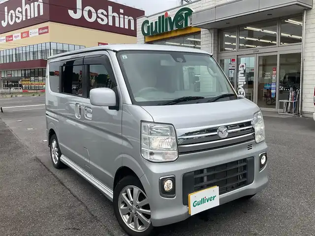 マツダ スクラム ワゴン PZターボ 滋賀県 2015(平27)年 5.6万km シルキーシルバーメタリック 直列3気筒DOHC12バルブICターボ/衝突被害軽減システム /(デュアルカメラブレーキサポート)/車検令和8年6月まで/純正14インチアルミホイール/純正キセノンヘッドライト/・フォグランプ/片側パワースライドドア/純正ナビゲーション/・フルセグTV/・CD/DVD/・Bluetooth/バックカメラ/ステアリングスイッチ/スペアキー/取扱説明書/保証書