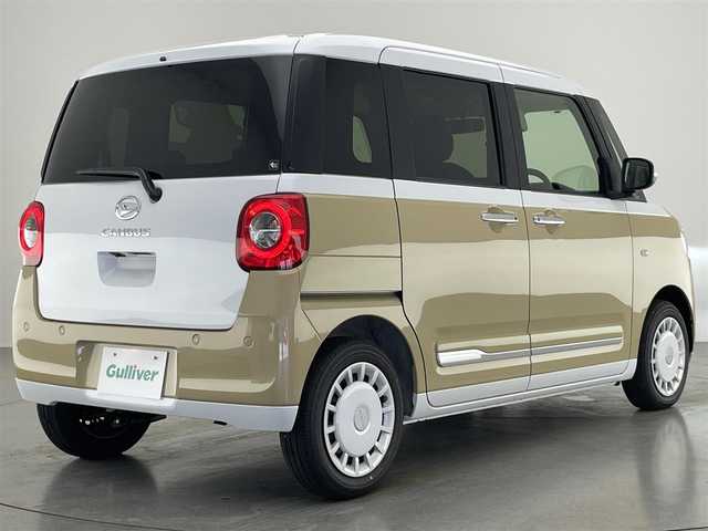 ダイハツ ムーヴ キャンバス ストライプス G ターボ 愛知県 2024(令6)年 0.1万km シャイニングホワイトパール/サンドベージュメタリック 純正ナビ　フルセグＴＶ　Ｂｌｕｅｔｏｏｔｈ　バックカメラ　スマートアシスト３　両側電動スライドドア　保温機能ホルダー　シートヒーター　追従クルコン　衝突軽減　アイドリングストップ　スマートキー　禁煙車