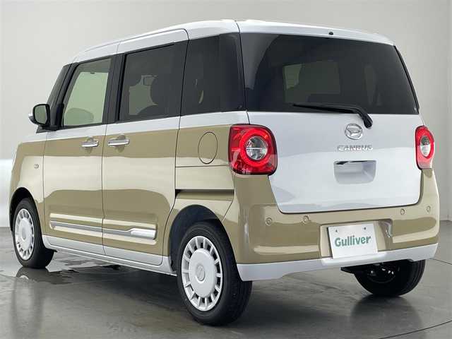 ダイハツ ムーヴ キャンバス ストライプス G ターボ 愛知県 2024(令6)年 0.1万km シャイニングホワイトパール/サンドベージュメタリック 純正ナビ　フルセグＴＶ　Ｂｌｕｅｔｏｏｔｈ　バックカメラ　スマートアシスト３　両側電動スライドドア　保温機能ホルダー　シートヒーター　追従クルコン　衝突軽減　アイドリングストップ　スマートキー　禁煙車