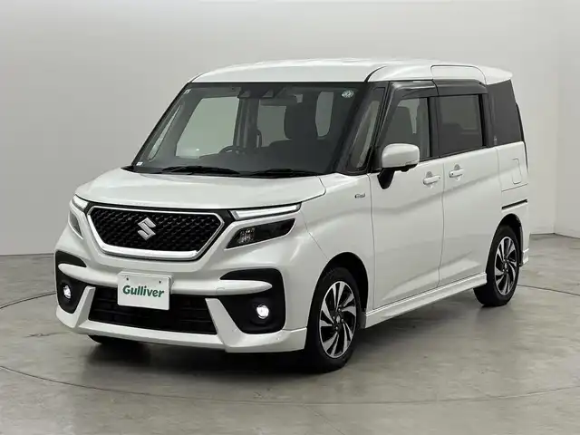 スズキ ソリオ バンディット HV MV 福岡県 2021(令3)年 4.8万km ピュアホワイトP 純正９インチナビ　/ＥＴＣ　/全方位カメラ　/両側パワースライドドア　/レーダークルーズコントロール　/衝突軽減被害システム　/レーンキープ　/クリアランスソナー　/ヘッドアップディスプレイ　/シートヒーター　/ＬＥＤ