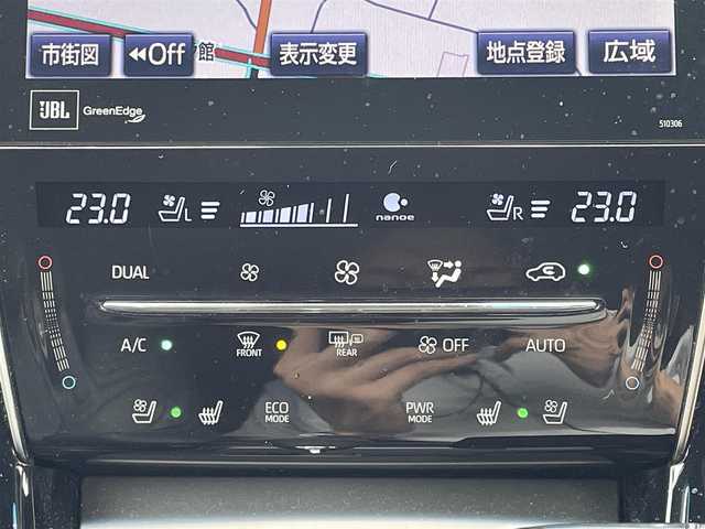 トヨタ ハリアー プログレス スタイルブルーイッシュ 愛媛県 2019(平31)年 9.8万km ブラックマイカ 純正ナビ　/フルセグTV/BT/CD/DVD/BD/全周囲カメラ　/モデリスタエアロ　/JBLサウンド/トヨタセーフティセンス　/レーダークルーズコントロール　/D/N席パワーシート　/D/N席シートヒーター　　/D/N席シートエアコン　/D席シートメモリー機能/電動リアゲート/スペアキー1本/カードキー1枚/電動パーキングブレーキ/AutoHold/ヒートミラー/電格ミラー/後付スマホ置き/現状社外ステアリングホイール/積込純正ステアリングホイール/ETC/コムテックレーダー探知機/純正ラゲッジマット/TRDドアハンドルプロテクター/LEDヘッドライト/現状サマー(社外AW)(235/55/R18)/TOYO TIRES　PROXESCL1SUV/積込スタッドレス(純正AW)(225/60/R18)/PIRELLI ICE ZERO