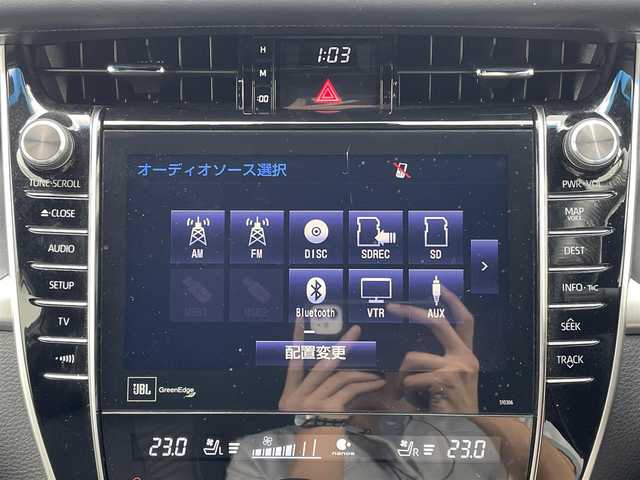 トヨタ ハリアー プログレス スタイルブルーイッシュ 愛媛県 2019(平31)年 9.8万km ブラックマイカ 純正ナビ　/フルセグTV/BT/CD/DVD/BD/全周囲カメラ　/モデリスタエアロ　/JBLサウンド/トヨタセーフティセンス　/レーダークルーズコントロール　/D/N席パワーシート　/D/N席シートヒーター　　/D/N席シートエアコン　/D席シートメモリー機能/電動リアゲート/スペアキー1本/カードキー1枚/電動パーキングブレーキ/AutoHold/ヒートミラー/電格ミラー/後付スマホ置き/現状社外ステアリングホイール/積込純正ステアリングホイール/ETC/コムテックレーダー探知機/純正ラゲッジマット/TRDドアハンドルプロテクター/LEDヘッドライト/現状サマー(社外AW)(235/55/R18)/TOYO TIRES　PROXESCL1SUV/積込スタッドレス(純正AW)(225/60/R18)/PIRELLI ICE ZERO