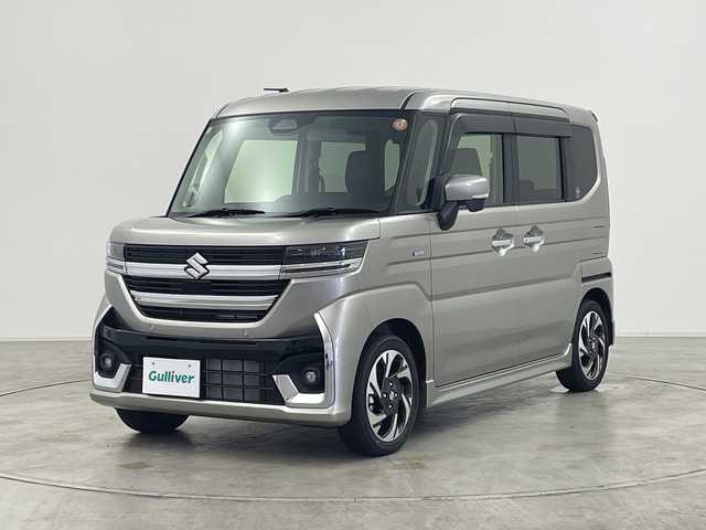 スズキ スペーシア カスタム HYBRID XS 群馬県 2025(令7)年 0.1万km未満 スチールシルバーM 届出済未使用車　純正９型ナビ　フルセグＴＶ　全周囲カメラ　両側電動スライドドア　衝突被害軽減ブレーキ　レーンアシスト　ヘッドアップディスプレイ　オートハイビーム　ＬＥＤヘッドライト　ＥＴＣ　禁煙車
