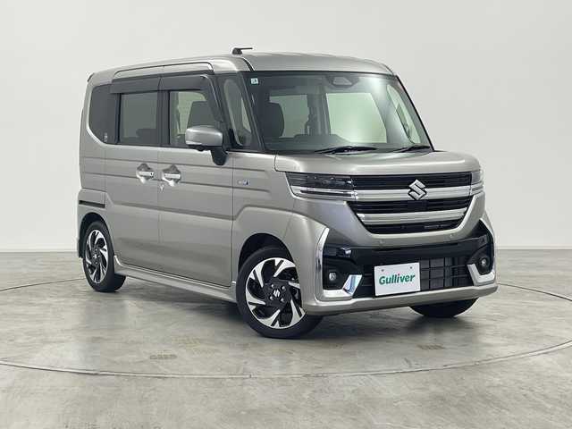 スズキ スペーシア カスタム HYBRID XS 群馬県 2025(令7)年 0.1万km未満 スチールシルバーM 届出済未使用車　純正９型ナビ　フルセグＴＶ　全周囲カメラ　両側電動スライドドア　衝突被害軽減ブレーキ　レーンアシスト　ヘッドアップディスプレイ　オートハイビーム　ＬＥＤヘッドライト　ＥＴＣ　禁煙車