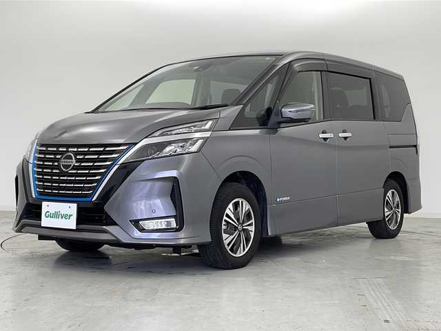 日産 セレナ e－パワー ハイウェイスター V 宮城県 2021(令3)年 1.2万km ダークメタルグレー アラウンドビューモニター/プロパイロット/エマージェンシーブレーキ/車線逸脱警報/車線逸脱防止支援システム/ソナー/ＢＳＷ（後側方車両検知警報）/純正10型ナビ/・BT.CD.DVD.USB/フルセグTV/ハンズフリーオートスライドドア/両側パワースライドドア/前席シートヒーター/ステアリングヒーター/LEDヘッドライト/LEDフォグランプ/純正ドライブレコーダー（FR）/ビルトインETC/ステアリングスイッチ/電動パーキングブレーキ/プッシュスタート/スマートキー/純正15inAW/純正フロアマット/ロールサンシェード/シートバックテーブル