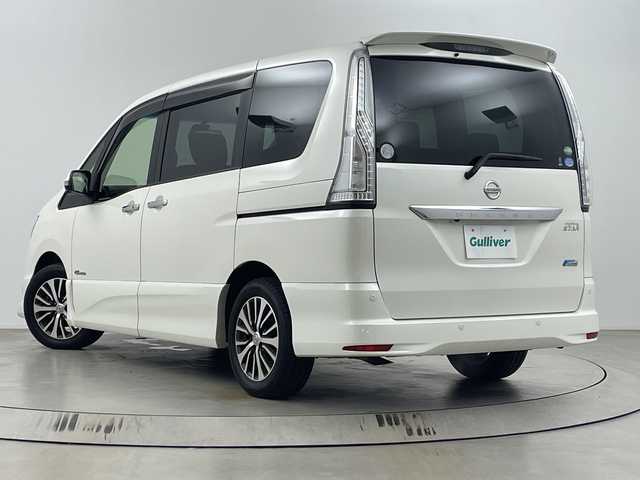 日産 セレナ HWS S HV Vセレ +Sefty 埼玉県 2015(平27)年 7.1万km ブリリアントホワイトパール 純正フリップダウンモニター/純正ナビ　(Bluetooth/HDMI/USB/CD/DVD/AUX/iPod/VTR)/フルセグテレビ/アラウンドビューモニター/両側パワースライドドア/ビルトインETC/クルーズコントロール/衝突被害軽減ブレーキ/車線逸脱警報/クリアランスソナー/プッシュスタート/フロアマット/オートLEDライト/純正16インチアルミホイール