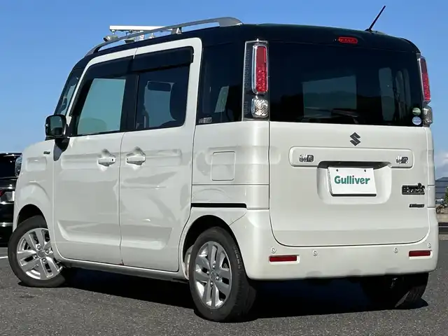 スズキ スペーシア HYBRID X 島根県 2018(平30)年 1.6万km ピュアホワイトパール/ブラック2トーン 登録時走行距離15117km/ワンオーナー/純正ナビ/Bluetooth・AM・FM・CD・DVD/フルセグテレビ(走行中視聴可能)/全周囲カメラ/バックカメラ/フロントカメラ/サイドカメラ/両側パワースライドドア/シートヒーター(運転席・助手席)/LEDヘッドライト/オートライト/ヘッドアップディスプレイ/ビルトインETC/純正フロアマット/純正14インチAW/後方コーナーセンサー/レーンキープアシスト/衝突被害軽減ブレーキ/横滑り防止装置/後席サンシェード/ドアバイザー/ウィンカーミラー/スマートキー(スペアキー×1)/シートカバー付き/スタッドレスタイヤ付き/禁煙車