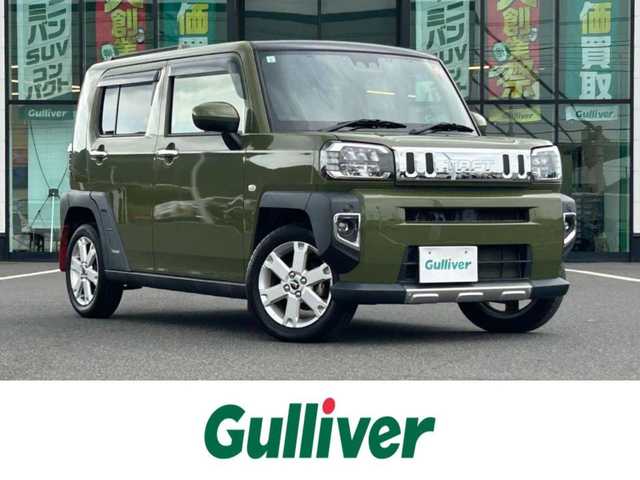 ダイハツ タフト G ターボ 岡山県 2021(令3)年 6.1万km フォレストカーキメタリック 登録時走行距離　62291km/禁煙車/純正レッドマッドフラップ（マッドガード）/純正9インチナビ/　(CD/フルセグTV/Bluetooth)/バックカメラ/クルーズコントロール(追従走行あり)/衝突被害軽減システム/コーナーセンサー/純正ドライブレコーダー/ETC/ガラスルーフ/ルーフレール/シートヒーター（D・N席）/革巻きステアリング/ステアリングスイッチ/純正LEDヘッドライト/フォグライト/オートライト/プッシュスタート/スマートキー/アイドリングストップ/電子パーキング/オートブレーキホールド/純正アルミホイール 15インチ/ドアバイザー/電動格納ミラー/オートリトラミラー/純正フロアマット/横滑防止装置/盗難防止装置/保証書/取扱説明書/ナビ取扱説明書/純正ドライブレコーダー取扱説明書
