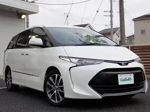 トヨタ エスティマ アエラス プレミアム 千葉県 2017(平29)年 10.2万km ホワイトパールクリスタルシャイン 純正ナビゲーション/・Bluetooth/CD/DVD/AM/FM/フルセグTV/バックカメラ/ビルトイン2.0ETC/両側パワースライドドア/前後ドライブレコーダー/クルーズコントロール/Toyota Safety Sense C/・プリクラッシュセーフティシステム/・レーンディパーチャーアラート/・オートマチックハイビーム/・先行車発進告知機能/クルーズコントロール/クリアランスソナー/プッシュスタート/スマートキー2本/LEDヘッドライト/オートライト/パワーシート/ハーフレザーシート/2列目オットマン/ステアリングスイッチ/ウィンカーミラー/電動格納ミラー/純正18インチAW/純正フロアマット/取扱説明書/保証書/ナビ取扱説明書
