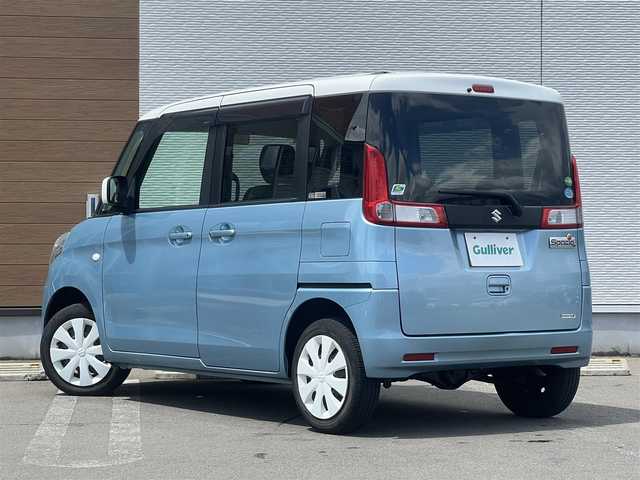 スズキ スペーシア X 秋田県 2014(平26)年 6.7万km フィズブルーパールメタリック/ホワイト ４WD/社外オーディオ（AM/FM/CD)/片側パワースライドドア/スマートキー/アイドリングストップ/プッシュスタート/運転席シートヒーター/ビルトインETC/純正フロアマット/純正ドアバイザー/オートエアコン/パワーステアリング/パワーウィンドウ/ヘッドライトレベライザー/盗難防止装置/電動格納ミラー/キーレスエントリー/保証書/取扱説明書/記録簿