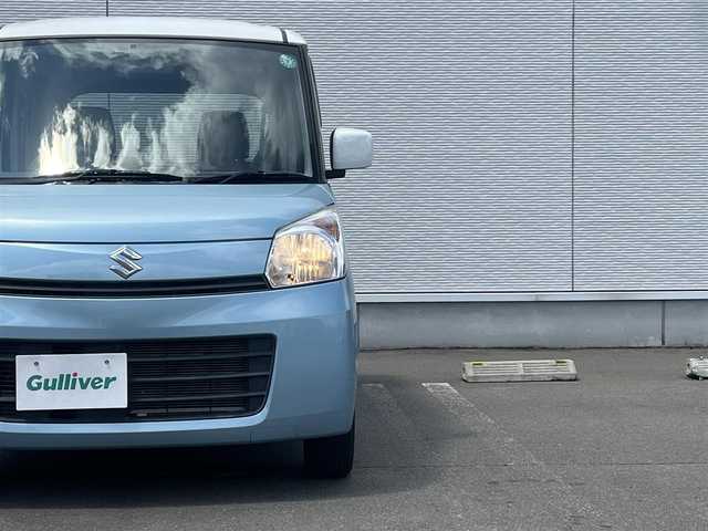 スズキ スペーシア X 秋田県 2014(平26)年 6.7万km フィズブルーパールメタリック/ホワイト ４WD/社外オーディオ（AM/FM/CD)/片側パワースライドドア/スマートキー/アイドリングストップ/プッシュスタート/運転席シートヒーター/ビルトインETC/純正フロアマット/純正ドアバイザー/オートエアコン/パワーステアリング/パワーウィンドウ/ヘッドライトレベライザー/盗難防止装置/電動格納ミラー/キーレスエントリー/保証書/取扱説明書/記録簿