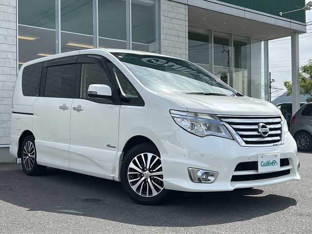 日産 セレナ HWS S HV Vセレ +Sefty 香川県 2015(平27)年 6.8万km ブリリアントホワイトパール 両側パワースライドドア/純正ナビ/（全方位カメラ/フルセグテレビ/CD/DVD/Bluetooth)/前後コーナーセンサー/LEDヘッドライト/オートライト/クルーズコントロール/オートエアコン/純正アルミホイール/純正フロアマット/ETC/プッシュスタート/スマートキー