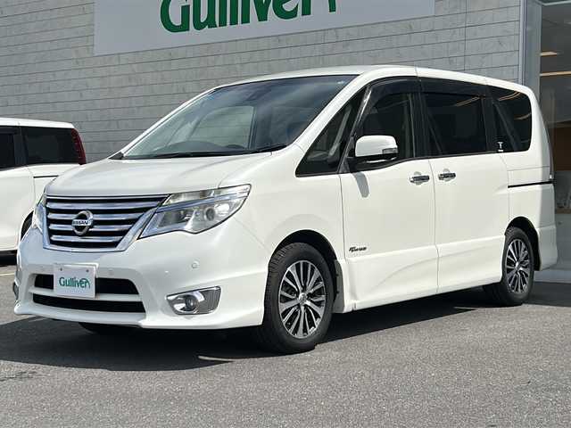 日産 セレナ HWS S HV Vセレ +Sefty 香川県 2015(平27)年 6.8万km ブリリアントホワイトパール 両側パワースライドドア/純正ナビ/（全方位カメラ/フルセグテレビ/CD/DVD/Bluetooth)/前後コーナーセンサー/LEDヘッドライト/オートライト/クルーズコントロール/オートエアコン/純正アルミホイール/純正フロアマット/ETC/プッシュスタート/スマートキー