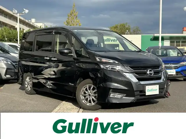 日産 セレナ ハイウェイスター プロパイロットED 島根県 2017(平29)年 4.5万km ダイヤモンドブラック 純正メモリナビ　/(フルセグTV/ＤＶＤ再生/Ｂｌｕｅｔｏｏｔｈ接続)/フリップダウンモニター　/両側パワースライドドア/前方ドライブレコーダー/バックカメラ　/ＥＴＣ/レーダークルーズコントロール/衝突軽減ブレーキ　/レーンアシスト/電動パーキングブレーキ　/前後コーナーセンサー　/横滑り防止装置/アイドリングストップ/スマートキー/プッシュスタート　/純正フロアマット/社外15インチアルミホイール