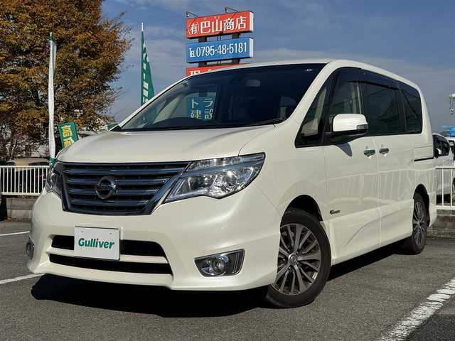 日産 セレナ ハイウェイスター Sハイブリッド 兵庫県 2014(平26)年 5.5万km パール 純正ナビ/フルセグTV/両側パワースライドドア/ビルトインETC/クルーズコントロール/LEDヘッドライト/AUTOライト/後席ロールサンシェード/純正16インチAW/スマートキー/プッシュスタート