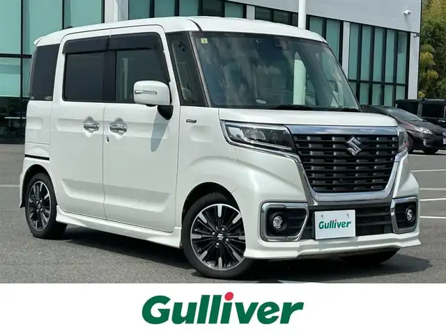 スズキ スペーシア カスタム HYBRID XS 奈良県 2018(平30)年 3.8万km ピュアホワイトP ８インチ社外ナビ　/フルセグテレビ　/Ｂｌｕｅｔｏｏｔｈ　/ビルトインＥＴＣ　/両側パワースライドドア　/ハーフレザーシート　/シートヒーター　/スペアキー　/ヘッドアップディスプレイ/コーナーセンサー　/スリムサーキュレーター/フォグランプ