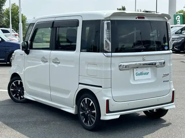 スズキ スペーシア カスタム HYBRID XS 奈良県 2018(平30)年 3.8万km ピュアホワイトP ８インチ社外ナビ　/フルセグテレビ　/Ｂｌｕｅｔｏｏｔｈ　/ビルトインＥＴＣ　/両側パワースライドドア　/ハーフレザーシート　/シートヒーター　/スペアキー　/ヘッドアップディスプレイ/コーナーセンサー　/スリムサーキュレーター/フォグランプ