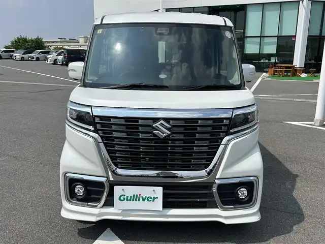 スズキ スペーシア カスタム HYBRID XS 奈良県 2018(平30)年 3.8万km ピュアホワイトP ８インチ社外ナビ　/フルセグテレビ　/Ｂｌｕｅｔｏｏｔｈ　/ビルトインＥＴＣ　/両側パワースライドドア　/ハーフレザーシート　/シートヒーター　/スペアキー　/ヘッドアップディスプレイ/コーナーセンサー　/スリムサーキュレーター/フォグランプ