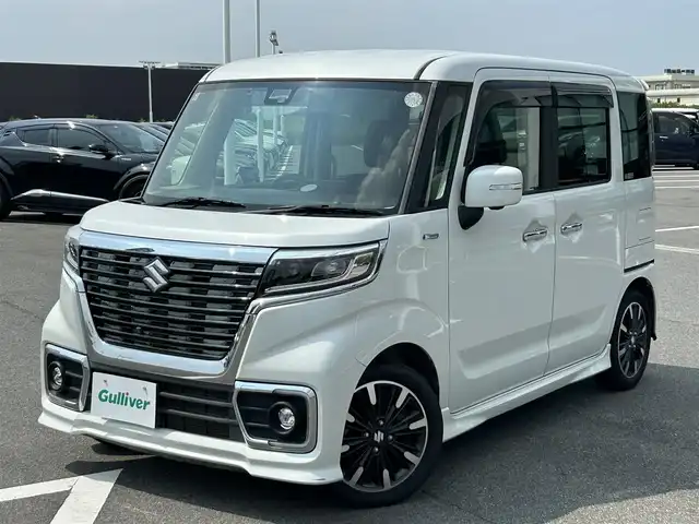 スズキ スペーシア カスタム HYBRID XS 奈良県 2018(平30)年 3.8万km ピュアホワイトP ８インチ社外ナビ　/フルセグテレビ　/Ｂｌｕｅｔｏｏｔｈ　/ビルトインＥＴＣ　/両側パワースライドドア　/ハーフレザーシート　/シートヒーター　/スペアキー　/ヘッドアップディスプレイ/コーナーセンサー　/スリムサーキュレーター/フォグランプ
