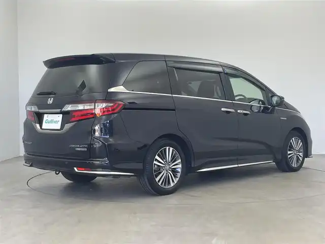 ホンダ オデッセイ ハイブリッド アブソルート・EXホンダセンジング 埼玉県 2017(平29)年 4.3万km プレミアムヴィーナスブラックP ホンダセンシング/　CMBS（衝突軽減ブレーキ）/　ACC（アダプティブクルーズコントロール）/　LKAS（車線維持支援システム）/純正9インチメモリナビ　（VXM-185VFNi）/　DTV CD DVD BT USB HDMI iPod/両側パワースライドドア/全方位カメラ/純正フリップダウンモニター/後席スモーク/ウォークスルー/横滑り防止装置/ビルトインETC2.0/エンジンスタートボタン/スマートキー/スペアキー/オートライト/純正LEDヘッドライト＆フォグランプ/純正アルミホイール