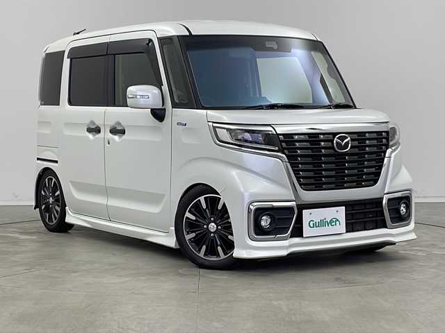 マツダ フレアワゴン カスタムスタイル ハイブリッド XT 新潟県 2018(平30)年 6.6万km ピュアホワイトP 衝突被害軽減/コーナーセンサー/レーンキープアシスト/ターボ/ローダウン/MTモード付AT/クルーズコントロール/Bluetooth接続/バックカメラ/ETC/両側パワースライド/シートヒーターD席/純正フロアマット/シートカバー/本革巻きステアリング/ステアリングスイッチ/スマートキー