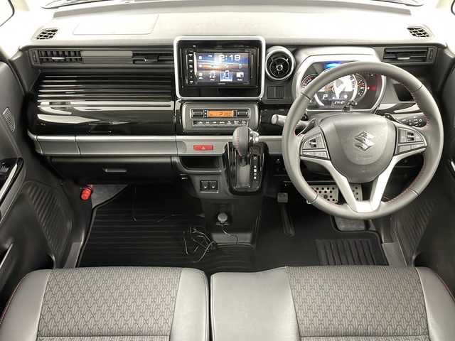 スズキ スペーシア カスタム HYBRID XS ターボ 新潟県 2019(平31)年 2.8万km ブルーイッシュブラックパール3 ・４WD/ターボ/・衝突被害軽減ブレーキ/・車線維持支援機能/・クルーズコントロール/・クリアランスソナー/・KENWOOD製オーディオ（DDX4190BT）/・CD/DVD/USB/iPod/Spotify/・Bluetooth接続/・バックカメラ/・パドルシフト/・ドライブレコーダー/・両側パワースライドドア/・アイドリングストップ/・ハーフレザーシート/・シートヒーター/・スマートキー/・社外エンジンスターター/・積込社外AW付スタッドレスタイヤ