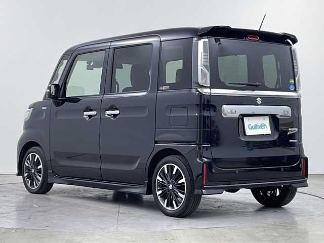 スズキ スペーシア カスタム HYBRID XS ターボ 新潟県 2019(平31)年 2.8万km ブルーイッシュブラックパール3 ・４WD/ターボ/・衝突被害軽減ブレーキ/・車線維持支援機能/・クルーズコントロール/・クリアランスソナー/・KENWOOD製オーディオ（DDX4190BT）/・CD/DVD/USB/iPod/Spotify/・Bluetooth接続/・バックカメラ/・パドルシフト/・ドライブレコーダー/・両側パワースライドドア/・アイドリングストップ/・ハーフレザーシート/・シートヒーター/・スマートキー/・社外エンジンスターター/・積込社外AW付スタッドレスタイヤ