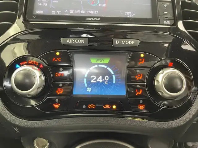 日産 ジューク 15RX アーバンセレクション 富山県 2015(平27)年 9万km スーパーブラック 社外ナビ(AM/FM/CD/DVD/BT)/フルセグTV/バックカメラ/エンジンスターター/ETC/横滑り防止装置/アイドリングストップ/LEDヘッドライト/フォグランプ/オートライト/プッシュスタート/スマートキー×2/純正フロアマット/保証書/取扱説明書