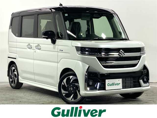 スズキ スペーシア カスタム HYBRID XS 大阪府 2024(令6)年 0.1万km未満 ピュアホワイトパール/ブラック2トーン 届出済未使用車 純正ナビ(フルセグ/Bluetooth) 360カメラ 衝突軽減 両側パワースライドドア レーダークルコン ハーフレザー シートヒーター ハンドルヒーター レーンアシスト 電格ミラー