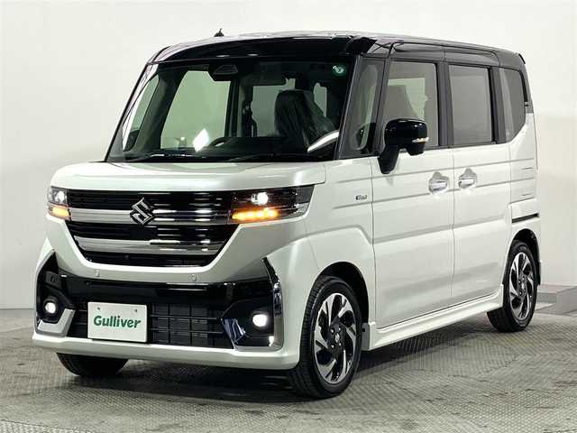 スズキ スペーシア カスタム HYBRID XS 大阪府 2024(令6)年 0.1万km未満 ピュアホワイトパール/ブラック2トーン 届出済未使用車 純正ナビ(フルセグ/Bluetooth) 360カメラ 衝突軽減 両側パワースライドドア レーダークルコン ハーフレザー シートヒーター ハンドルヒーター レーンアシスト 電格ミラー