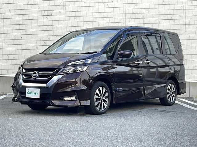 日産 セレナ ハイウェイスター G プロパイロットED 山形県 2016(平28)年 8万km インペリアルアンバーP 純正9インチナビ(TV/BD/BT/USB/MSV/SD)/フルセグ/プロパイロット/エマージェンシーブレーキ/電動パーキングブレーキ/オートホールド/両側パワースライド/純正フリップダウン/バックカメラ/アイドリングストップ/ETC/ドライブレコーダー(前後)/革巻きステアリング/ウィンカーミラー/後席サンシェード/フォグランプ