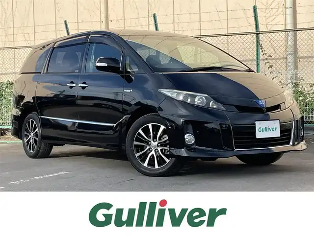 トヨタ エスティマ ハイブリッド アエラス レザーパッケージ 東京都 2013(平25)年 7.6万km ブラック 純正ナビ　/　TV　フルセグ　CD　DVD　Bluetooth/電動格納サードシート　/電動パワーシート　/シートヒーター　/電動リアゲート　/両側電動スライドドア　/ＥＴＣ　/全周囲カメラ　/クルーズコントロールシステム　/純正フロアマット　/純正サイドバイザー/ABS/横滑り防止装置/レーンアシスト/盗難防止装置/オートライト/衝突被害軽減ブレーキ