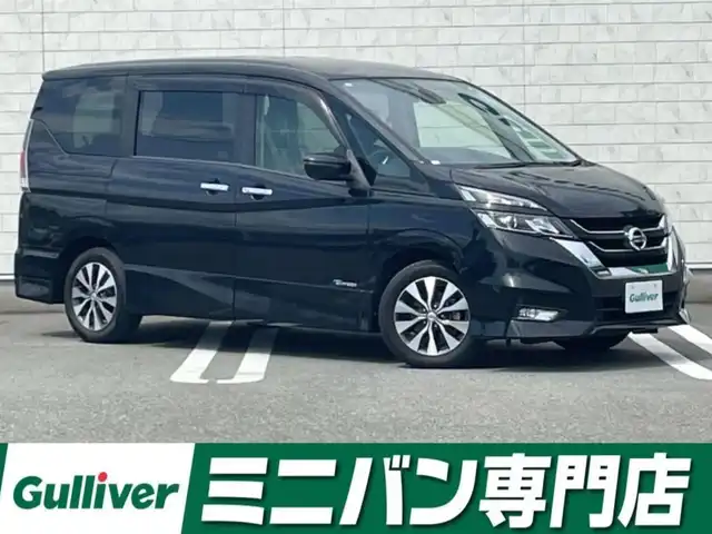 日産 セレナ ハイウェイスター Vセレクション 福岡県 2017(平29)年 4.6万km ダイヤモンドブラック 純正9型SDナビ(フルセグTV/CD/DVD/BT)アラウンドビューモニター後席フリップダウンモニターエマージェンシーブレーキコーナーセンサー両側パワスラパーキングアシストクルコンETCUSBポート純正LEDヘッドライト純正フロアマット純正アルミホイール16スマートキープッシュスタート