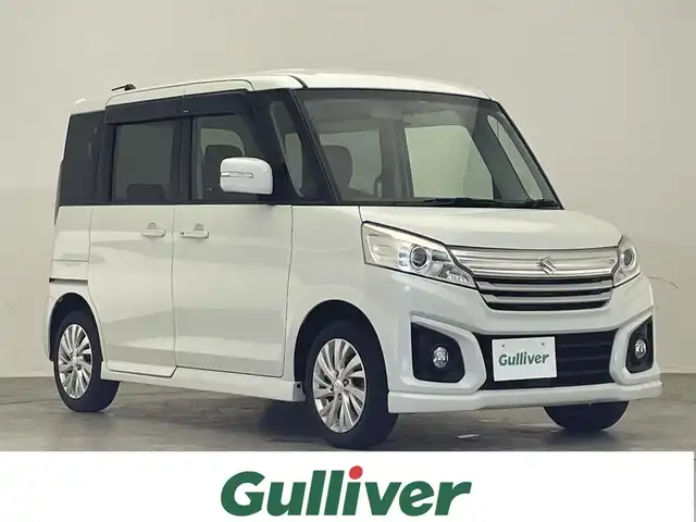 スズキ スペーシア カスタム GS 滋賀県 2016(平28)年 8万km クリスタルホワイトP 禁煙車/社外ナビ/（CD/DVD/SD/Bluetooth/フルセグTV）/ETC/片側パワースライドドア/ステアリングリモコン/D席シートヒーター/シートリフター/レザー調シートカバー/HIDヘッドライト/フォグランプ/オートヘッドライト/アイドリングストップ/スペアキー1本/純正アルミホイール/純正フロアマット/純正ドアバイザー/電動格納ミラー/リアロールサンシェイド