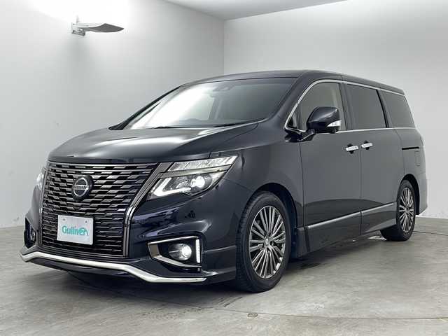 日産 エルグランド 250HWS S アーバンクロム 兵庫県 2021(令3)年 6.7万km 黒 ・ワンオーナー車/・純正9インチナビ＆TV＆BT＆DVD＆CD&SD/・純正10.1型リアフリップダウンモニター/・レーダークルーズコントロール/・アラウンドビューモニター/・インテリジェントFCW（前方衝突予測警報）/・インテリジェントBSI（後側方衝突防止支援システム）/・BSW（後側方車両検知警報）/・RCTA（後退時車両検知警報）/・360°セーフティアシスト/・前後コーナーセンサー/・パワーバックドア/・両側パワースライドドア/・ウッドコンビステアリング/・スマートキー/・スペアキー/・ハーフレザーシート/・前方ドライブレコーダー/・ビルトインETC/・LEDヘッドライト/・フォグ/・オートライト/・純正18インチアルミホイール/・フロアマット